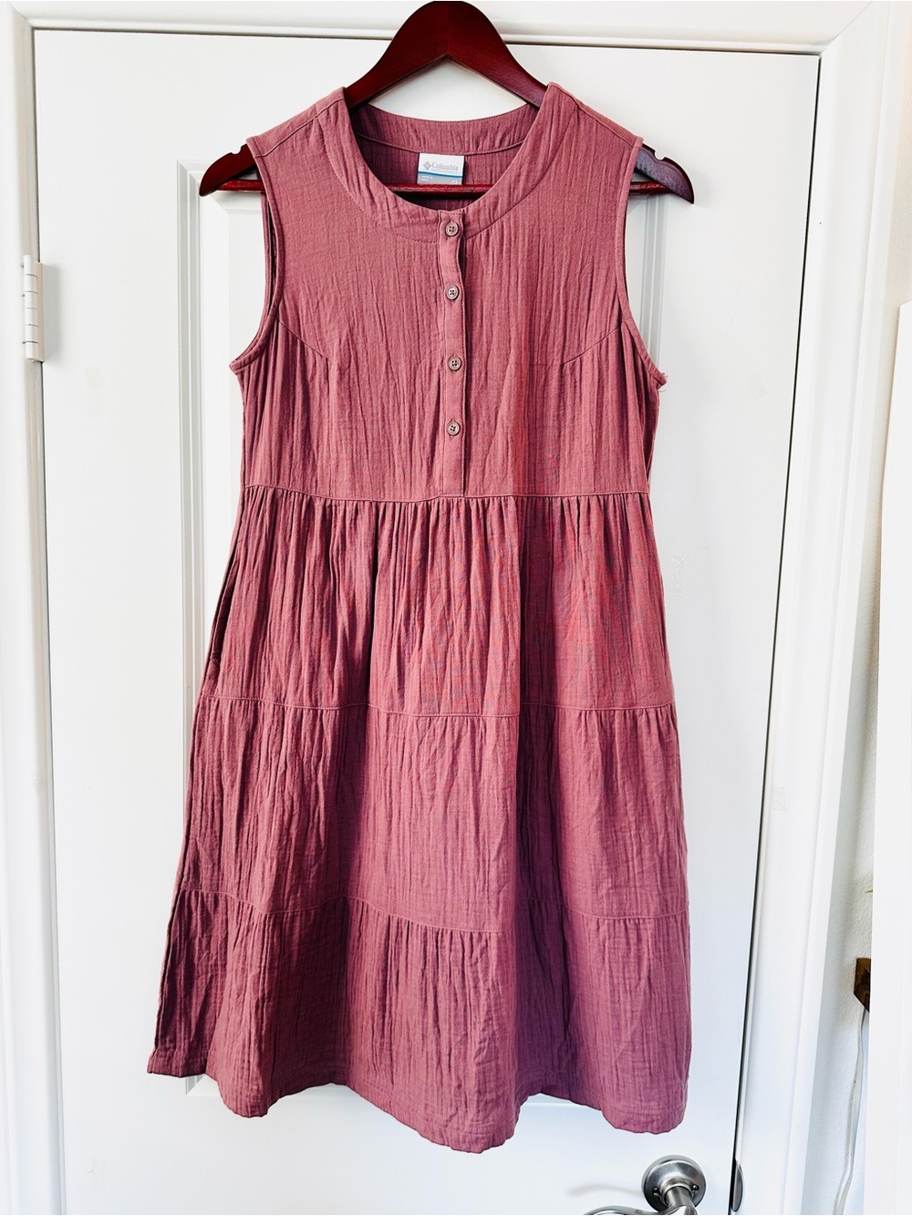 Columbia 100% Cotton Mauve Pink Tiered Midi Dress Sleeveless Casual Babydoll XS